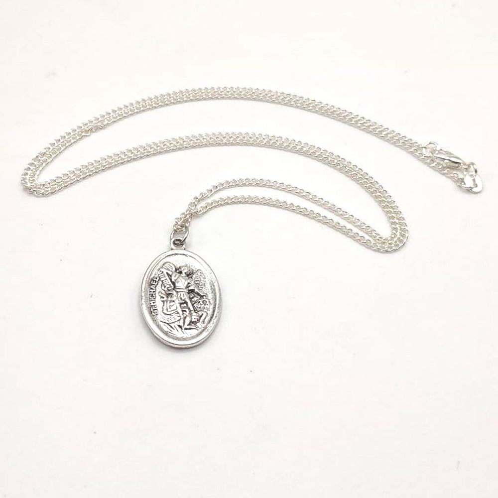 925 Silver Necklace w/ St. Archangel Michael Pendant Christian Birthday Gift NEW